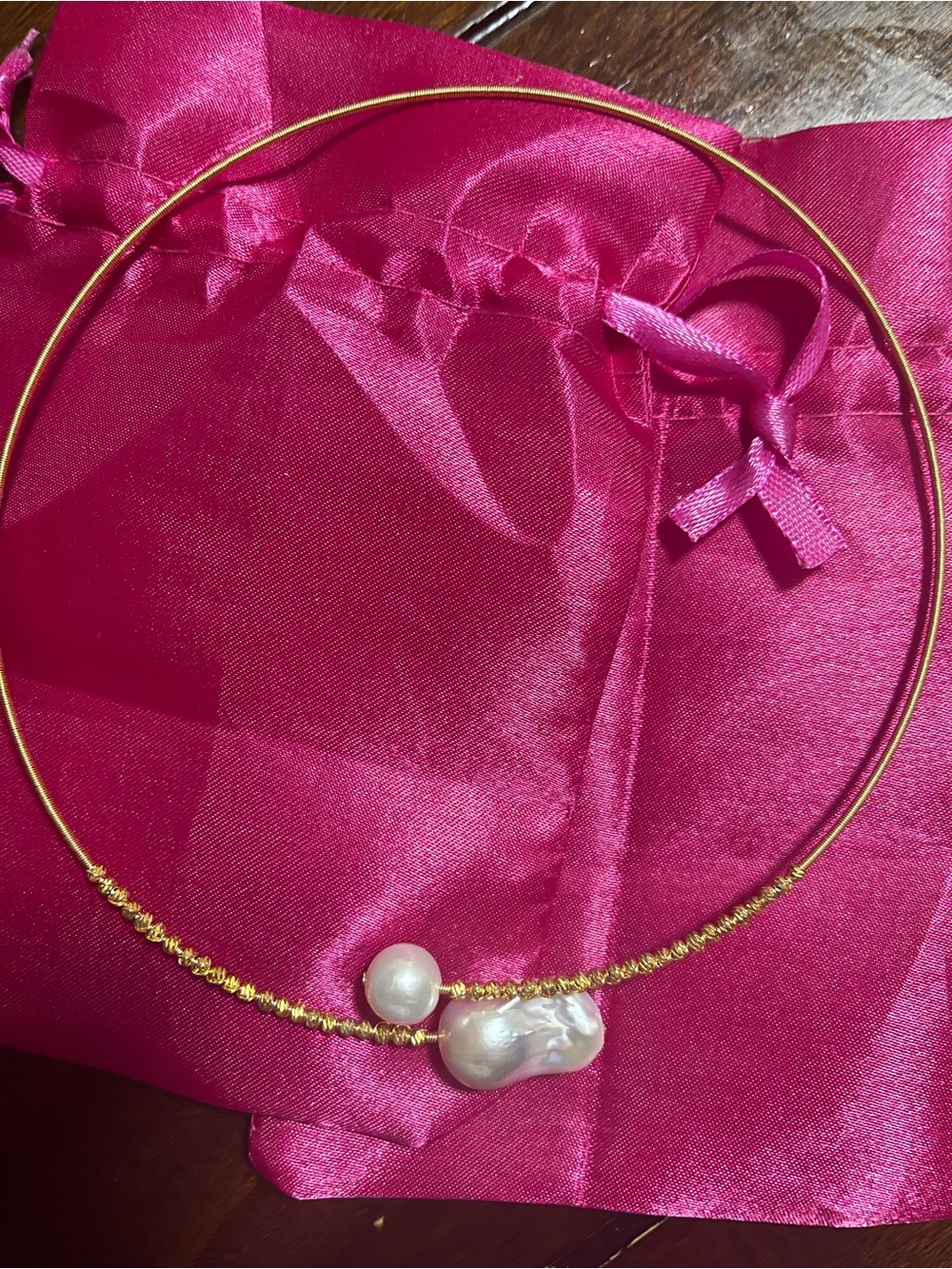 Gold Pearl Choker Necklace with Baroque Pearl